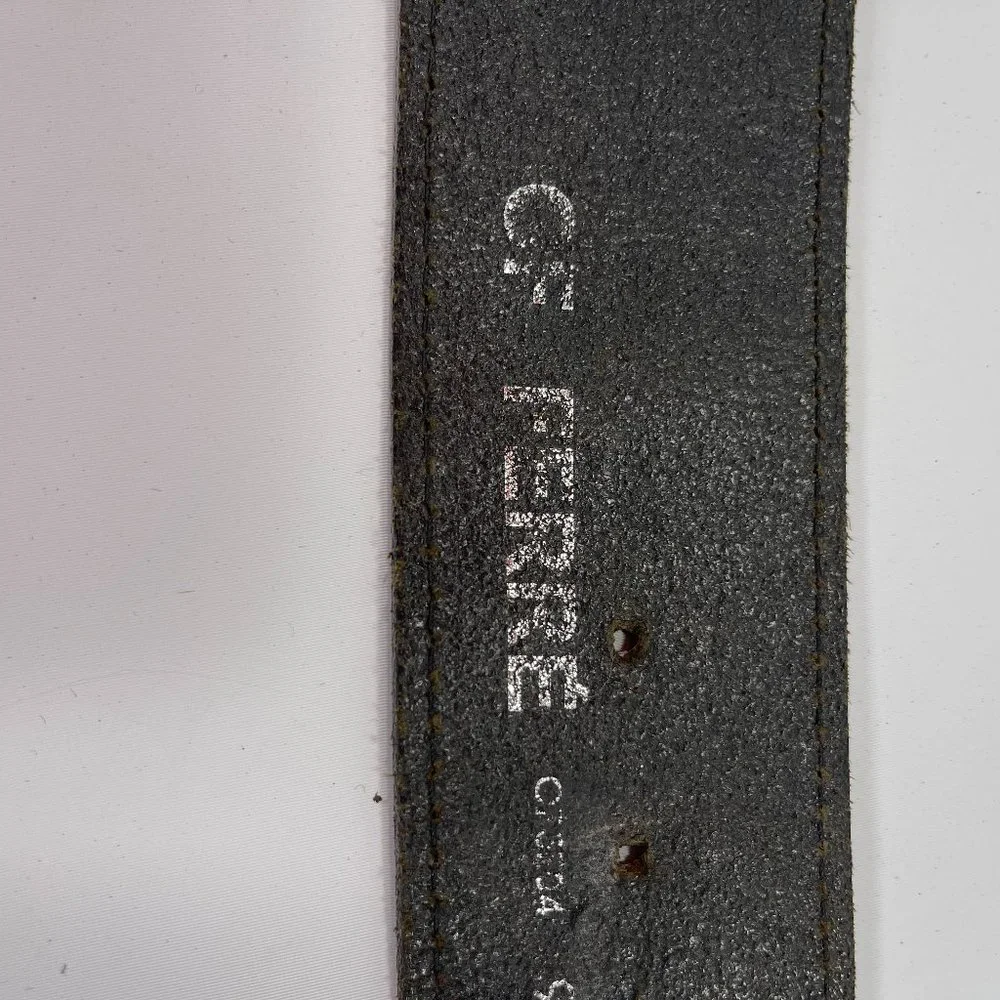 GF FERRE Black Leather Sectioned Belt with Bronze Plaques
